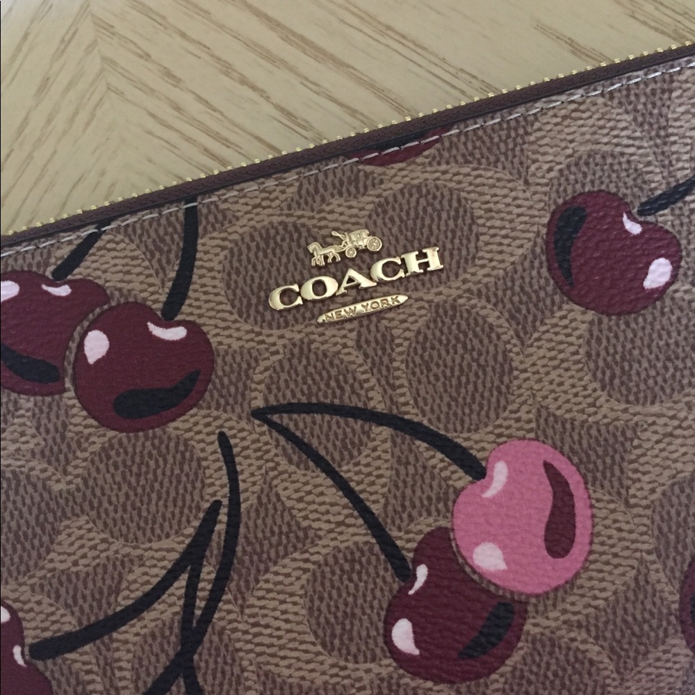 Coach Tan Multi Cherry Print Wallet Wristlet - Picture 3 of 7